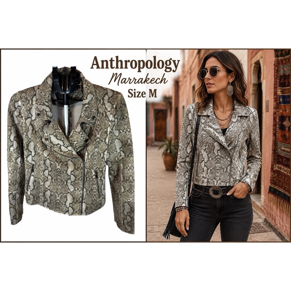 Anthropologie Marrakech Moto Jacket Medium Snake Print  Zip Stretch Bikercore